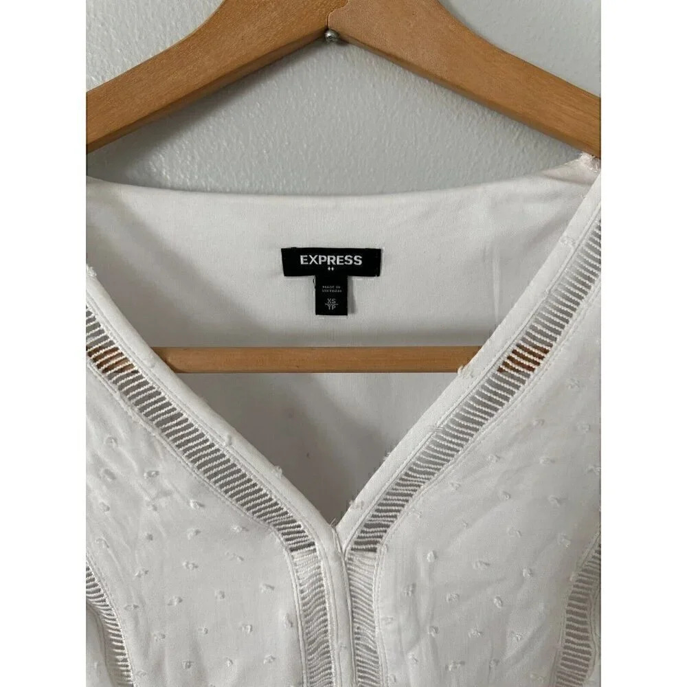 Express Ruffled Sleeved Textured V-Neck Mini Dress Sz XS - Picture 2 of 3